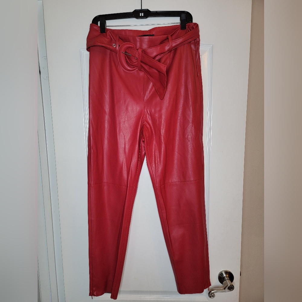 Zara Red Faux Leather Pants